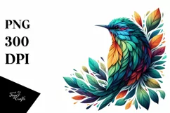 Vibrant Bird with Plant Leaves PNG Product Image 3