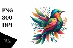 Vibrant Bird with Plant Leaves PNG Product Image 3