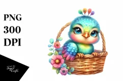 Colorful Baby Peacock in Basket | Clipart Product Image 3