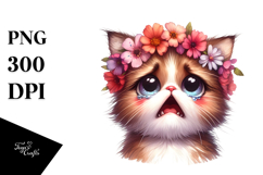 Dramatic Despair Cat with Flower Crown PNG Product Image 1