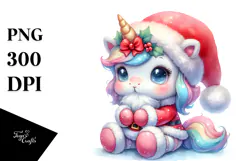 Cute Baby Unicorn as Santa | Sublimation | Clipart Product Image 1