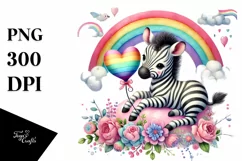 Colorful Baby Zebra with Heart PNG Product Image 2