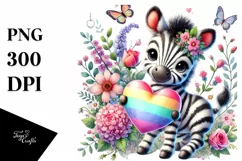 Cute Baby Zebra with Heart PNG Product Image 1