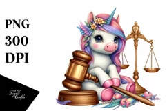 Baby Unicorn with Gavel, Magical PNG Product Image 1