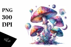 Colorful Magical Mushroom Watercolor Clipart Product Image 3