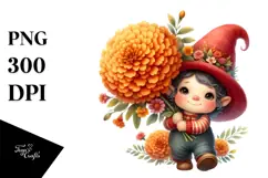 Gnome with Marigold Floral Ornament PNG Product Image 1
