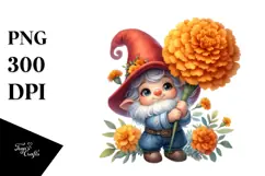 Adorable Gnome with Marigold PNG Product Image 1