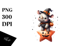 Cute Retro Halloween Rhino PNG Product Image 1