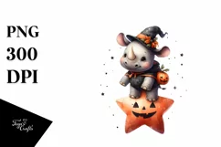 Cute Retro Halloween Rhino PNG Product Image 3