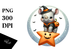 Cute Retro Halloween Rhino PNG Product Image 1