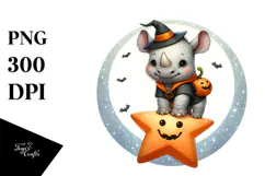 Cute Retro Halloween Rhino PNG Product Image 1