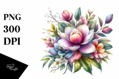 Vibrant Colorful Magnolia Bouquet | Clipart Product Image 3