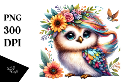 Cute Vibrant Baby Owl PNG Product Image 1