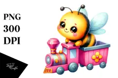 Colorful Baby Bee Resting on Small Train PNG Product Image 1
