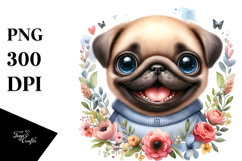Baby Pug Floral Frame Clipart Product Image 1