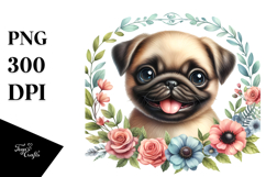 Baby Pug Floral Frame Clipart Product Image 1