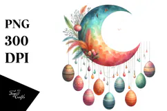 Watercolor Colorful Half Moon with Eggs PNG Product Image 1