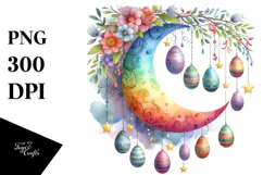 Watercolor Colorful Half Moon with Eggs PNG Product Image 1