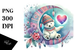 Baby Polar Bear on Half Moon with Big Heart, PNG Product Image 1