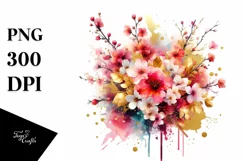 Vibrant Gold Foil Bouquet Cherry Blossom Clipart Product Image 1