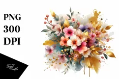 Vibrant Gold Foil Bouquet Cherry Blossom Clipart Product Image 3