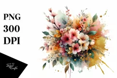 Vibrant Gold Foil Bouquet Cherry Blossom Clipart Product Image 3