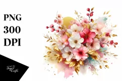 Vibrant Gold Foil Bouquet Cherry Blossom Clipart Product Image 1