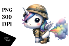 Watercolor Baby Unicorn Soldier Farting | Clipart Product Image 1