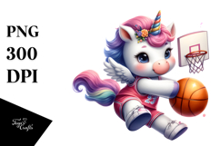 Cute Baby Unicorn Basketball Watercolor Pastel Product Image 1