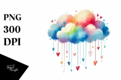 Simple Watercolor Cloud with Hanging Hearts PNG Product Image 1
