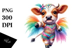 colorful baby cow in Samba Dancer&#039;s Costume, Sublimation PNG Product Image 3