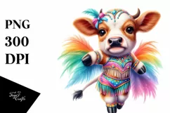 colorful baby cow in Samba Dancer's Costume, Sublimation PNG Product Image 3