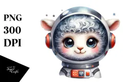 Cute Baby Lamb with Astronaut Helmet, PNG Product Image 1