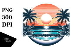 Retro Tropical Beach Sunset Clipart Tshirt Style Product Image 1