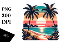 Retro Tropical Beach Sunset Clipart Tshirt Style Product Image 1