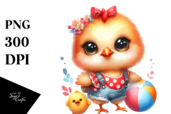 Cute Baby Chicken with Summer Clothes, PNG Product Image 1