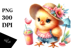 Cute Baby Chicken with Summer Clothes, PNG Product Image 1