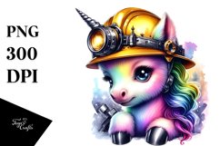 Colorful Baby Unicorn in Miner&#039;s Helmet, PNG Product Image 3