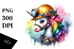 Colorful Baby Unicorn in Miner&#039;s Helmet, PNG Product Image 1