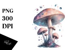 Detailed Mushroom and Celestial Watercolor Splash PNG Product Image 1