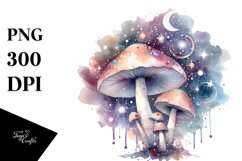 Detailed Mushroom and Celestial Watercolor Splash PNG Product Image 1