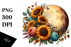 Vintage Half Moon with Sunflowers, PNG Product Image 1