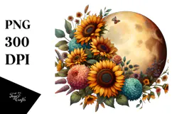 Vintage Half Moon with Sunflowers, PNG Product Image 1