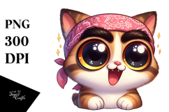 Expression Cat with Bandana, Centered Composition PNG Product Image 1