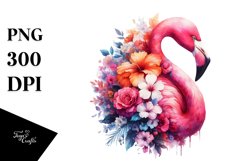 Watercolor Flamingo Artistic Flowers| Sublimation | Clipart Product Image 3