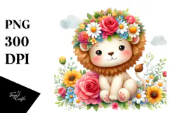 Adorable Lion with Flower Crown | Sublimation | Clipart Product Image 1