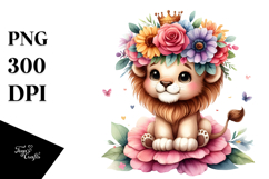 Adorable Lion with Flower Crown | Sublimation | Clipart Product Image 1