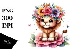 Adorable Lion with Flower Crown | Sublimation | Clipart Product Image 1