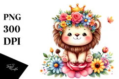 Adorable Lion with Flower Crown | Sublimation | Clipart Product Image 1