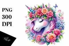 Unicorn with Floral Wreath PNG Product Image 1